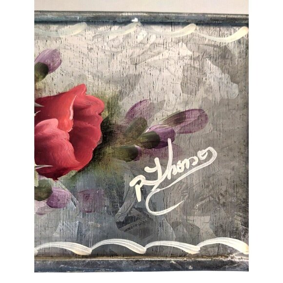 Hand Painted Signed Floral Galvanized Metal Box Planter Home Decor Farmhouse - Picture 7 of 9